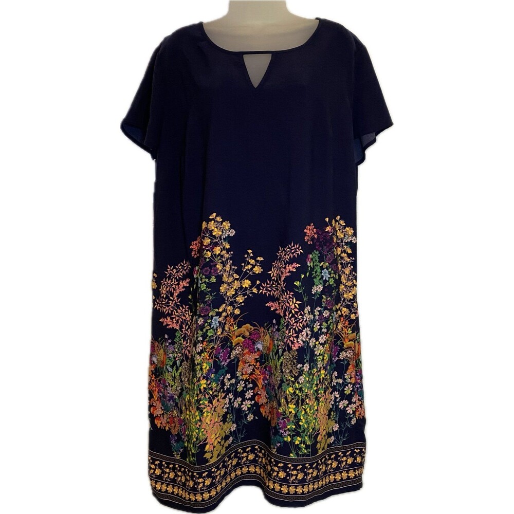 NWT Merona Navy Blue Floral Shift Dress with Cutout Neck XXL